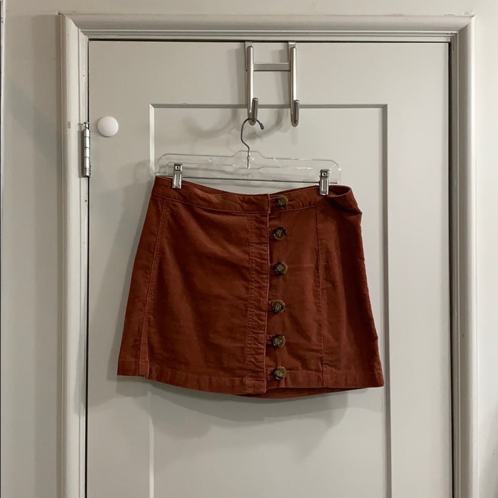 Burnt Orange Corduroy Buttoned Skirt